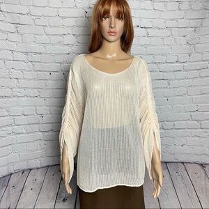 NWT New Zara Knit Ruched-Sleeve Pale Peach Sweater Size L